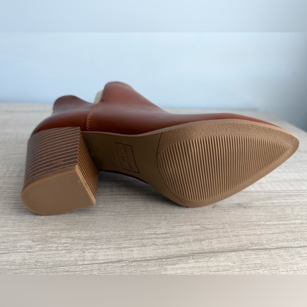 Sun + Stone Women's Cognac Elizaa Notched Pointed Toe Dress Booties Size 7W - Picture 7 of 11